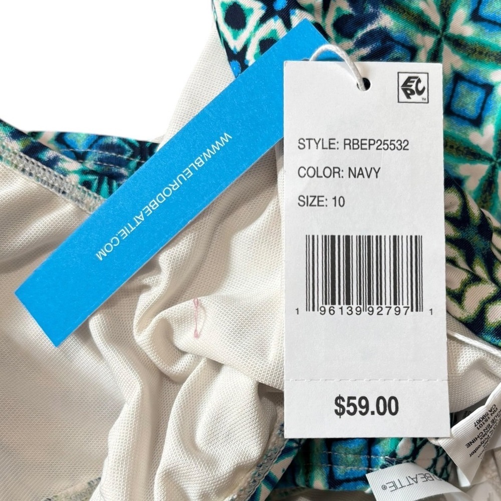 Bleu Rod Beattie Swim Women Navy Multi Geometric Tile‎ Bikini Bottom Size 10 NWT - Picture 8 of 13
